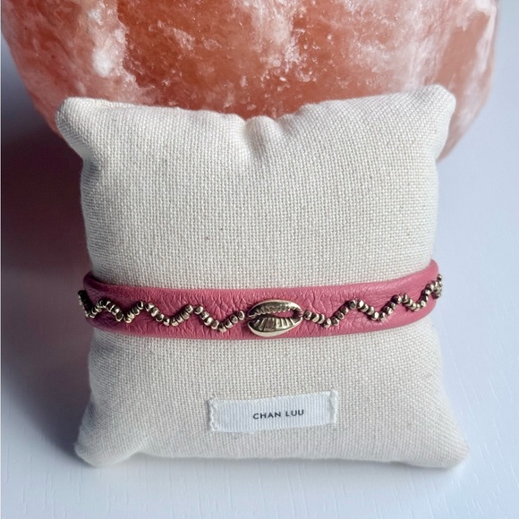 Chan Luu Gold Shell Coral Pink Leather Adjustable Bracelet